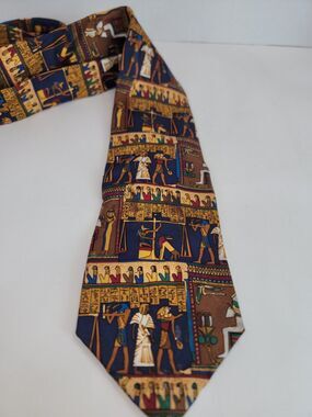 Vintage Alynn Neckwear Ancient Art Egypt 3000 BC Silk Tie Made In USA Hieroglyph